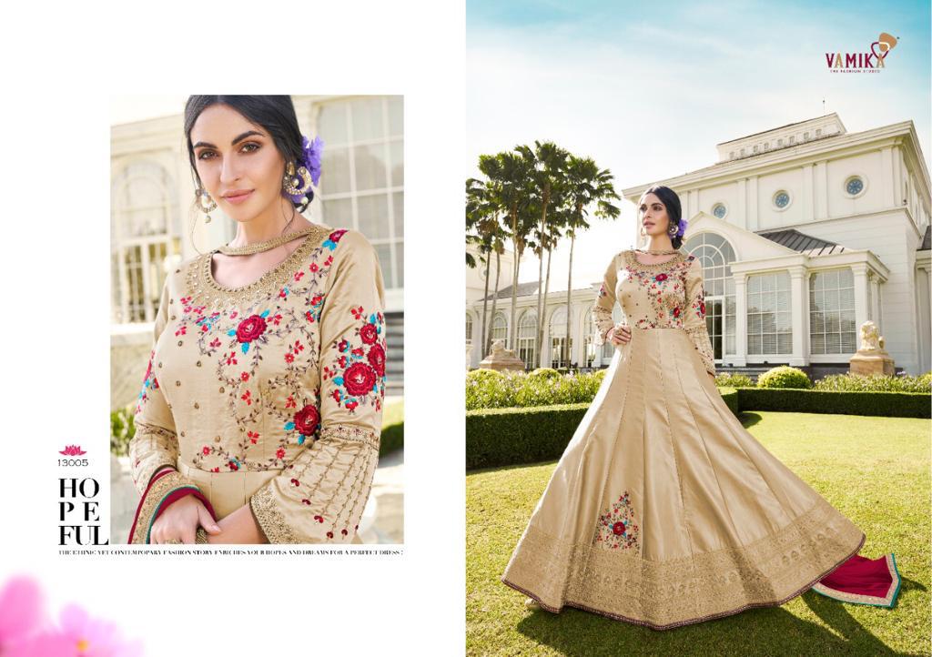 Vamika Elegant Designer Silk Embroidery Gown With Dupatta Catalaog