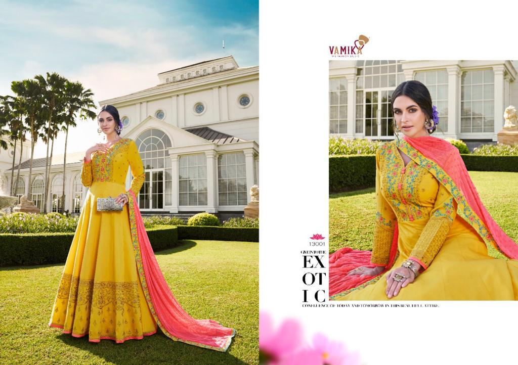 Vamika Elegant Designer Silk Embroidery Gown With Dupatta Catalaog