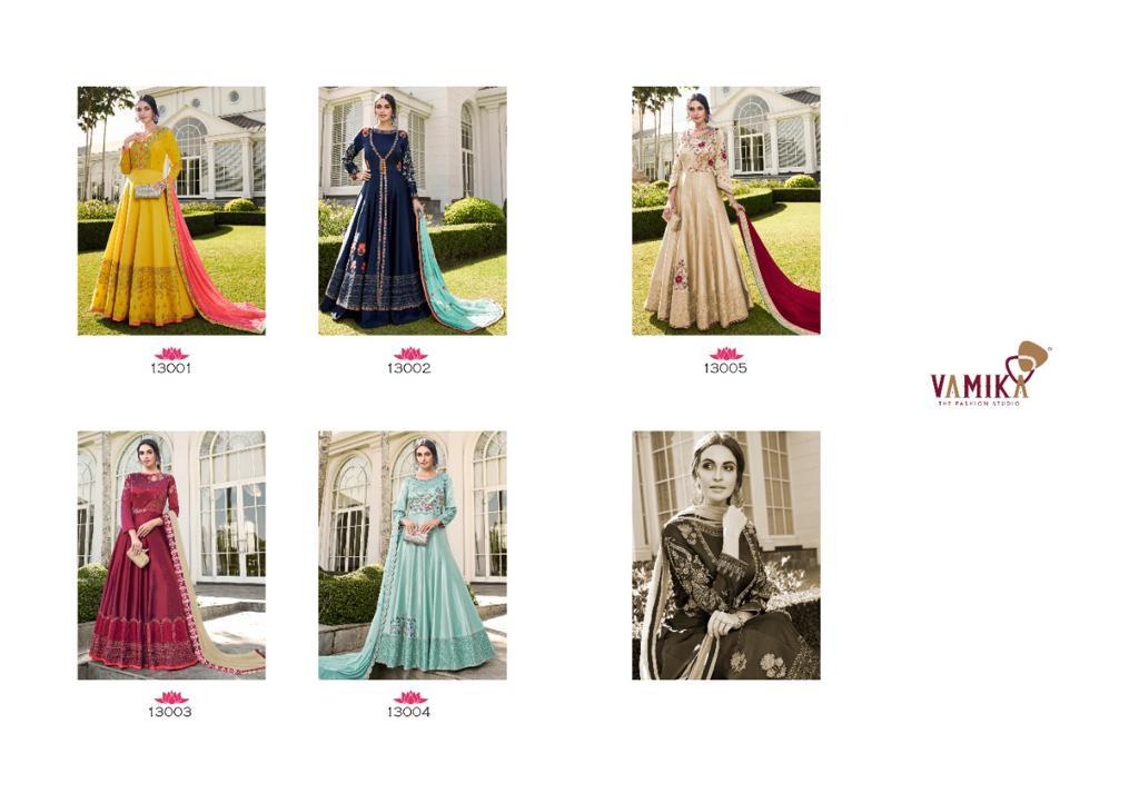 Vamika Elegant Designer Silk Embroidery Gown With Dupatta Catalaog