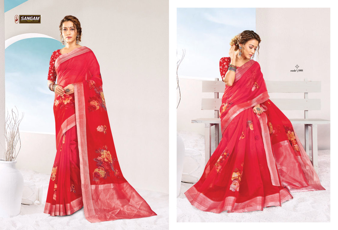 Sangam Aaina Organza Digital Printed Sarees
