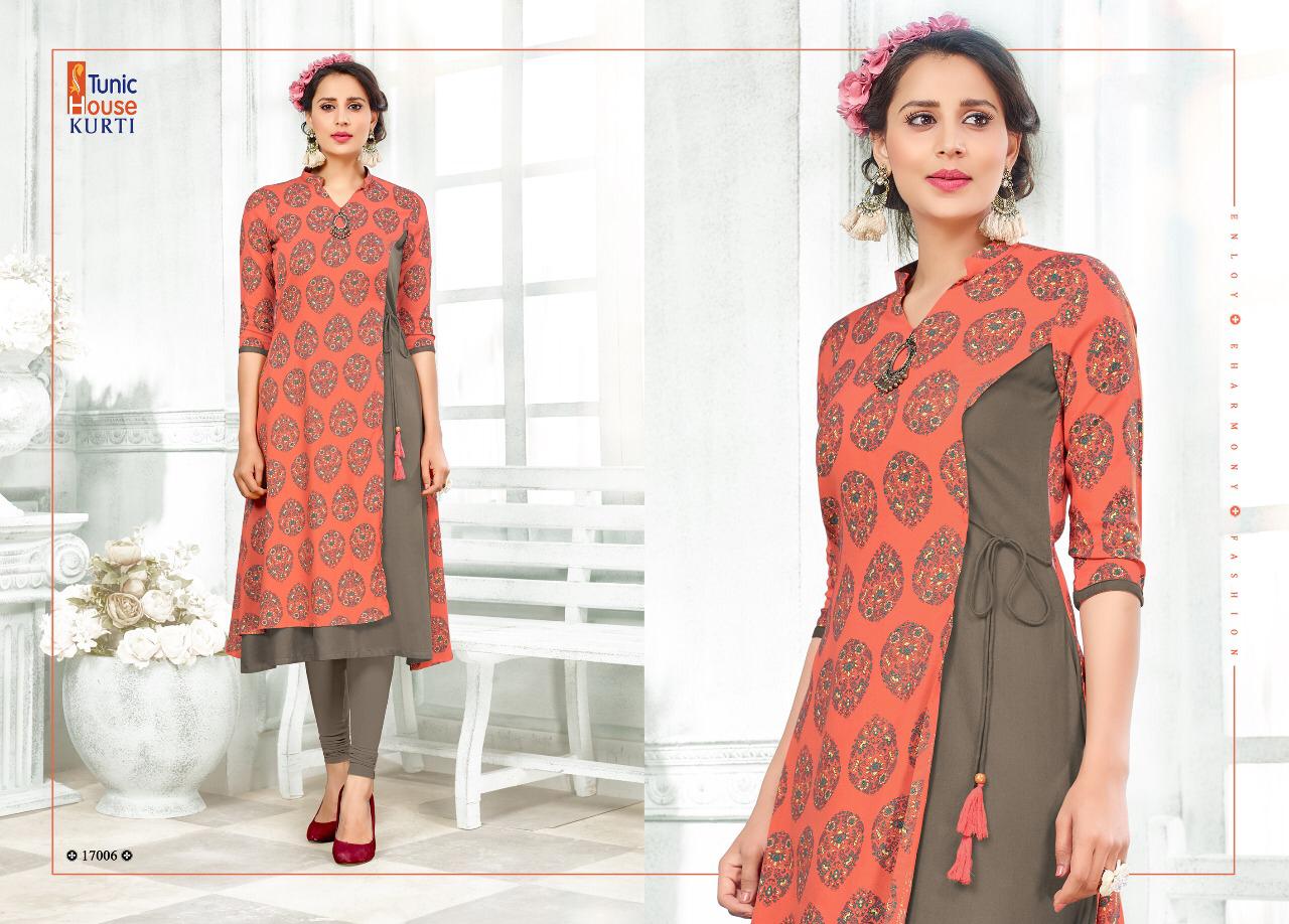 Tunic House Rukshar-2 Rayon Printed Double Layer Kurti Catalog