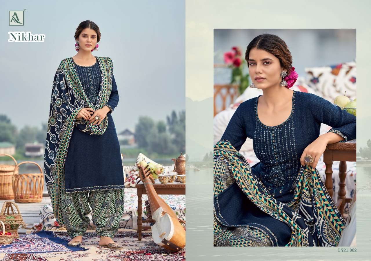 Alok  Nikhar Pashmina Self Print With Embroidery Dress Material Catalog