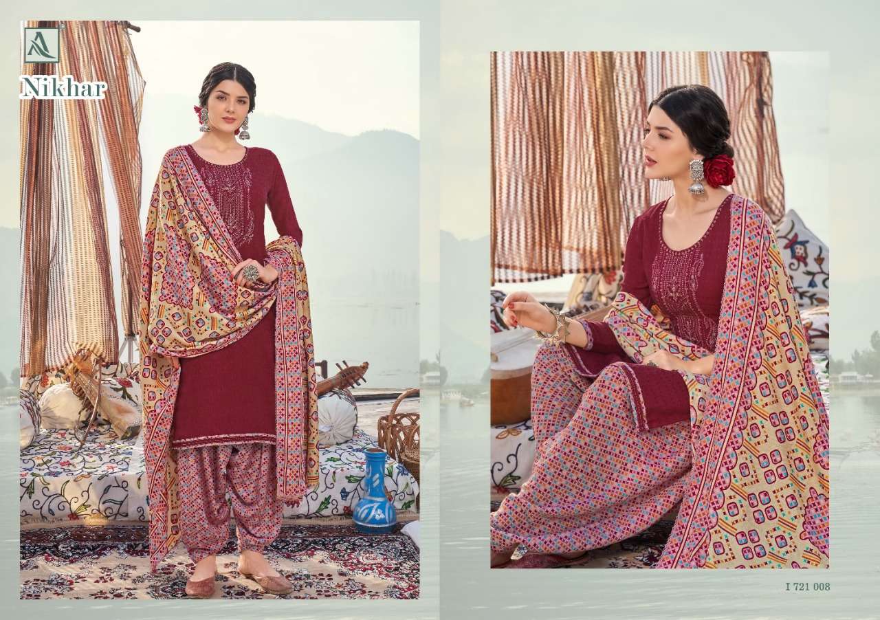 Alok  Nikhar Pashmina Self Print With Embroidery Dress Material Catalog