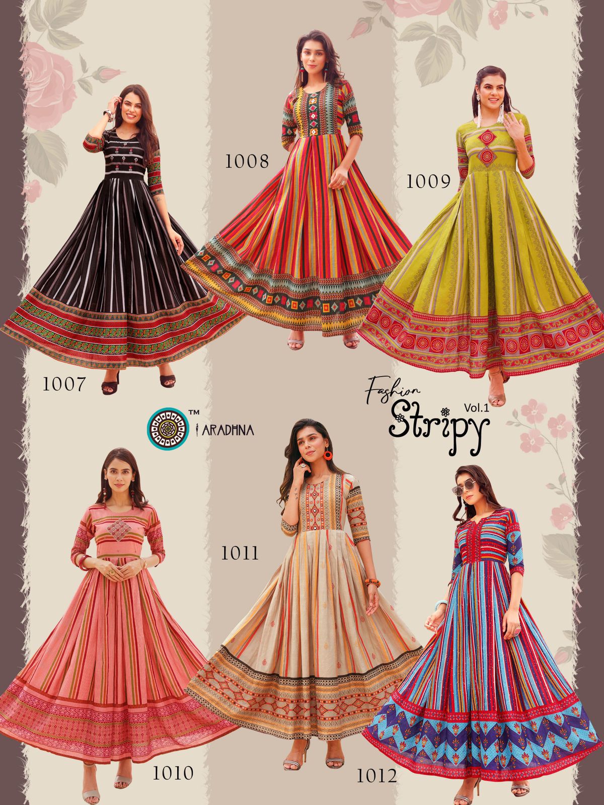 Aradhna Fashion Stripy Vol  1 Heavy Cotton Anarkali Kurti Catalog
