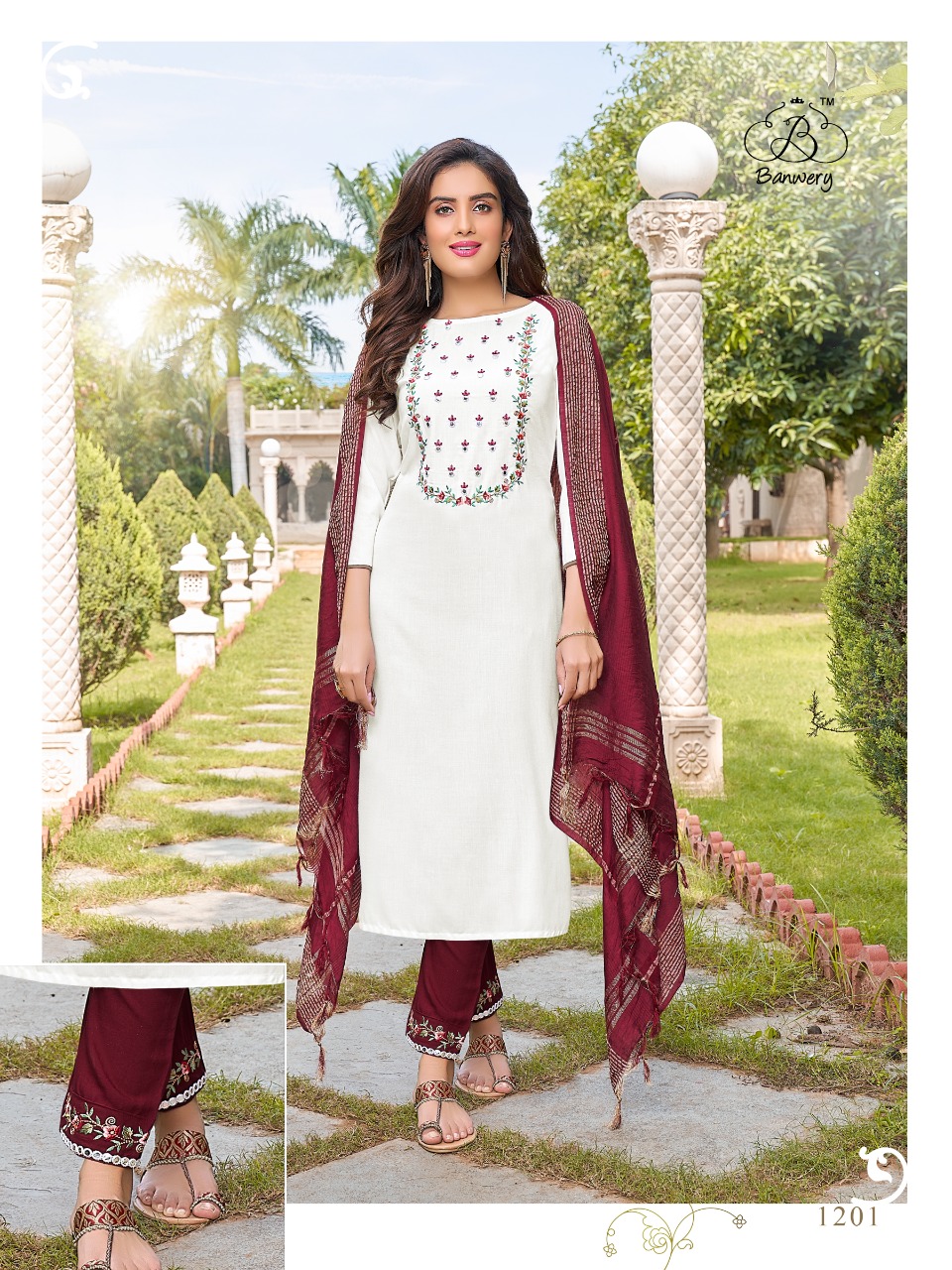 Banwery Chunari Rayon Designer Ready Made Kurti  Pant With Dupatta Catalogue