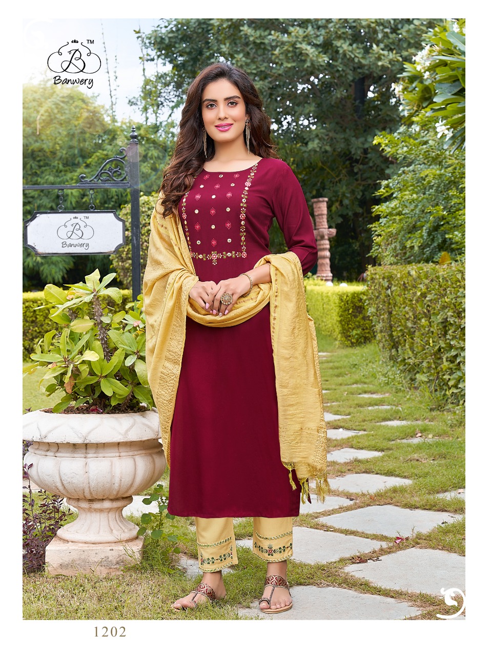 Banwery Chunari Rayon Designer Ready Made Kurti  Pant With Dupatta Catalogue