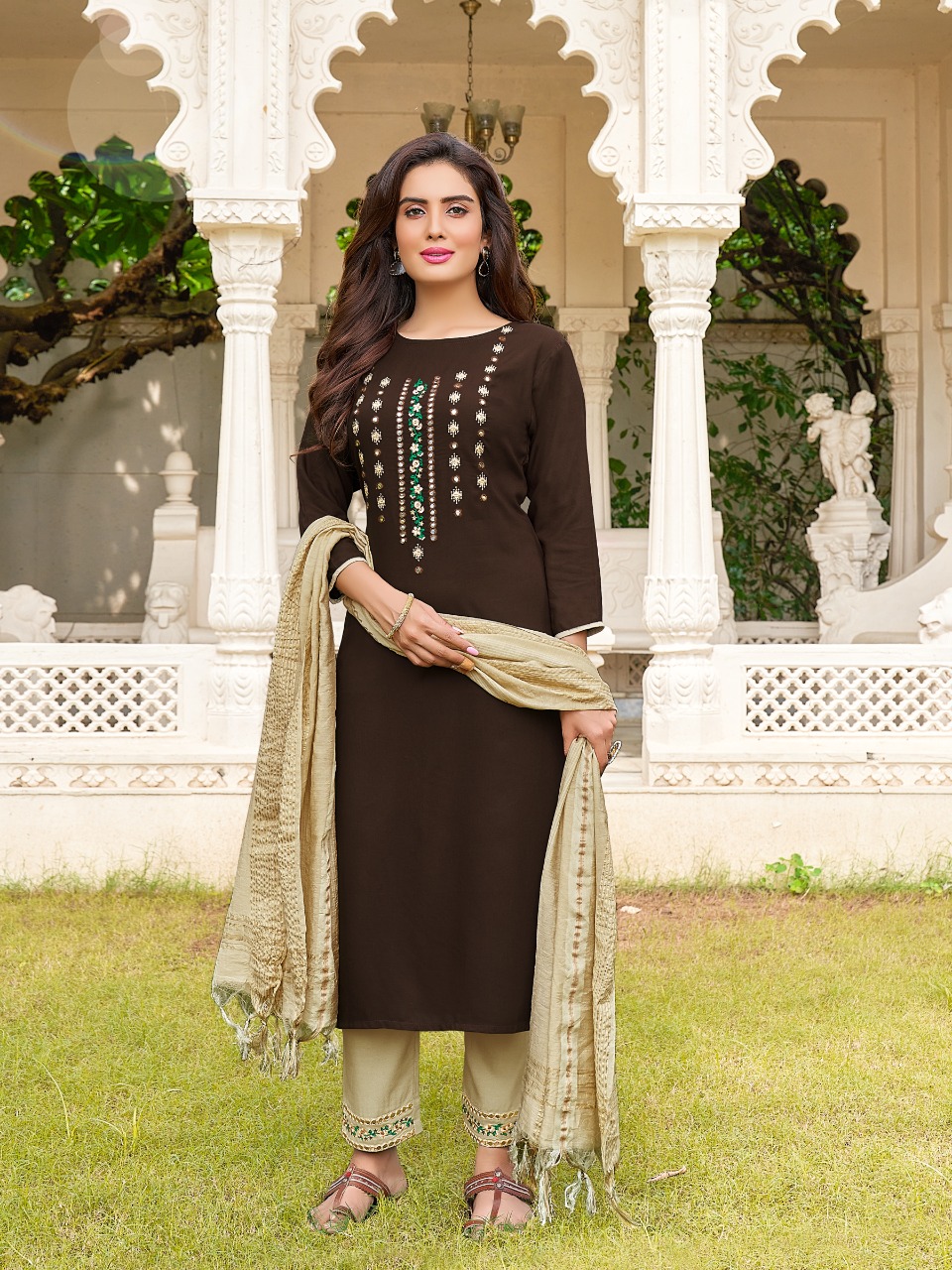Banwery Chunari Rayon Designer Ready Made Kurti  Pant With Dupatta Catalogue