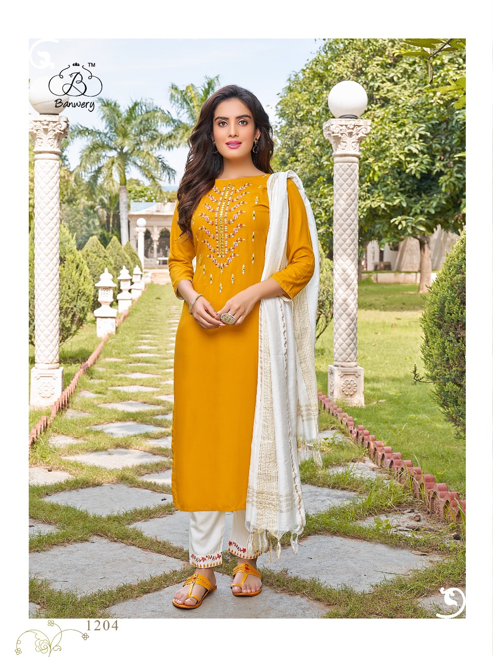 Banwery Chunari Rayon Designer Ready Made Kurti  Pant With Dupatta Catalogue