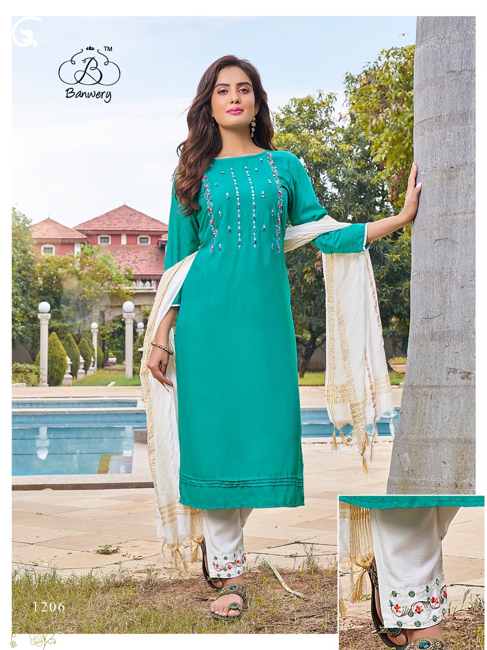 Banwery Chunari Rayon Designer Ready Made Kurti  Pant With Dupatta Catalogue