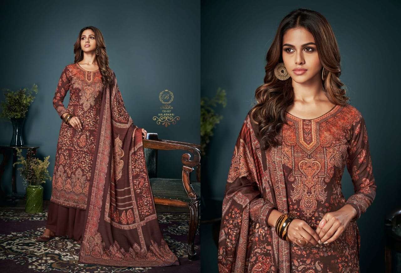 Belliza Kalamkari Pure Pashmina With Digital Prints Dress Material Catalog