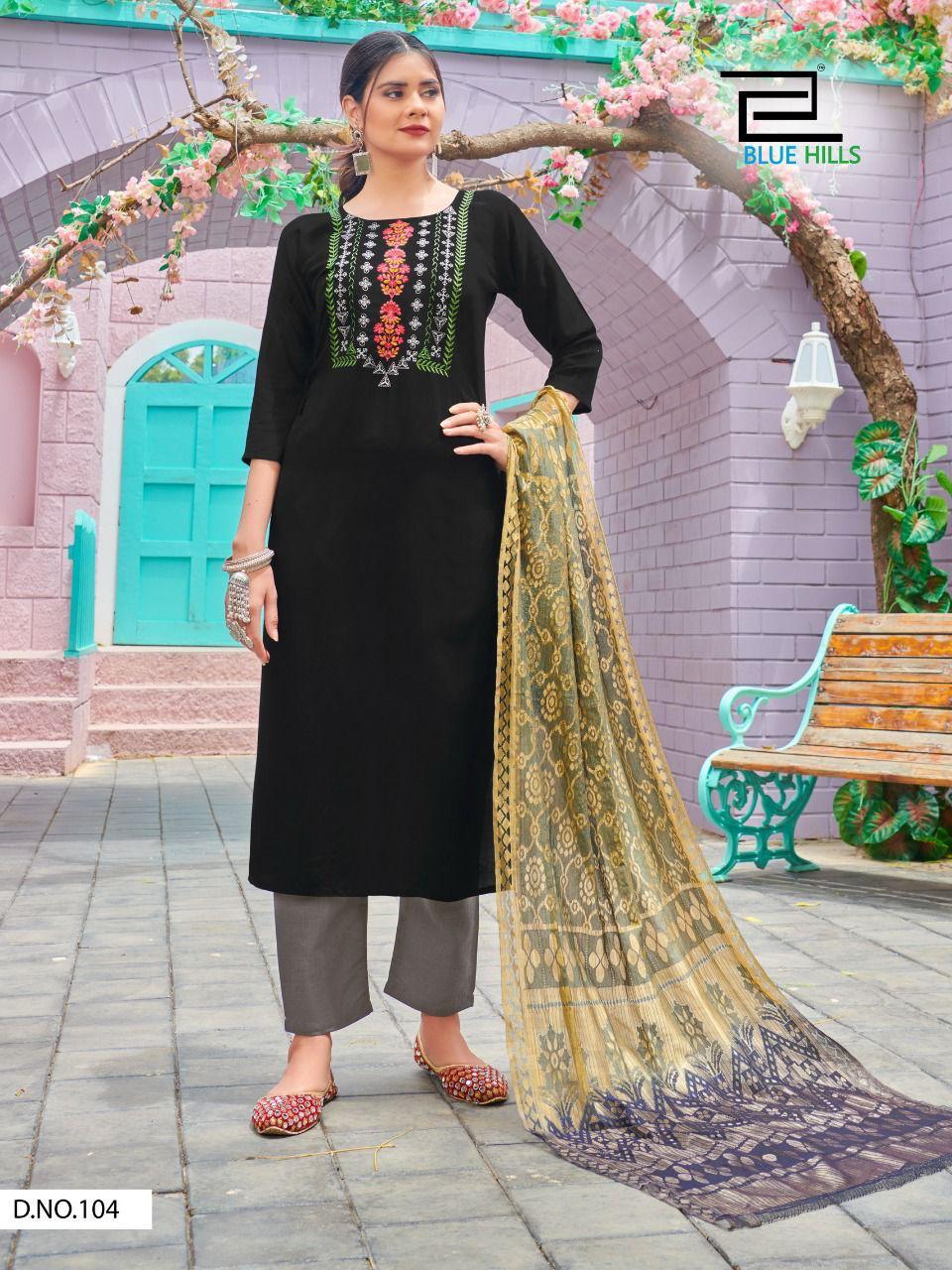Blue Hills New Generation Designer Ready Made Buy  Women's Rayon Printed Kurti With Bottom And Dupatta