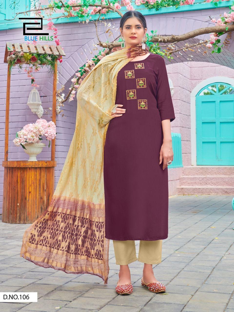 Blue Hills New Generation Designer Ready Made Buy  Women's Rayon Printed Kurti With Bottom And Dupatta