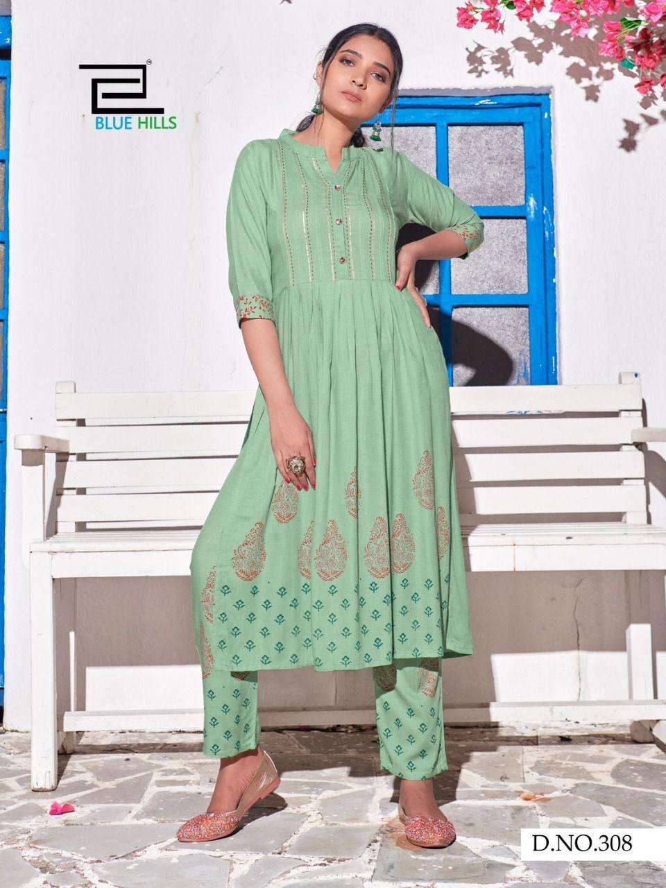 Blue Hills Purple Vol 3 Block Print With Hand Work Kurtis With Bottom Catalog