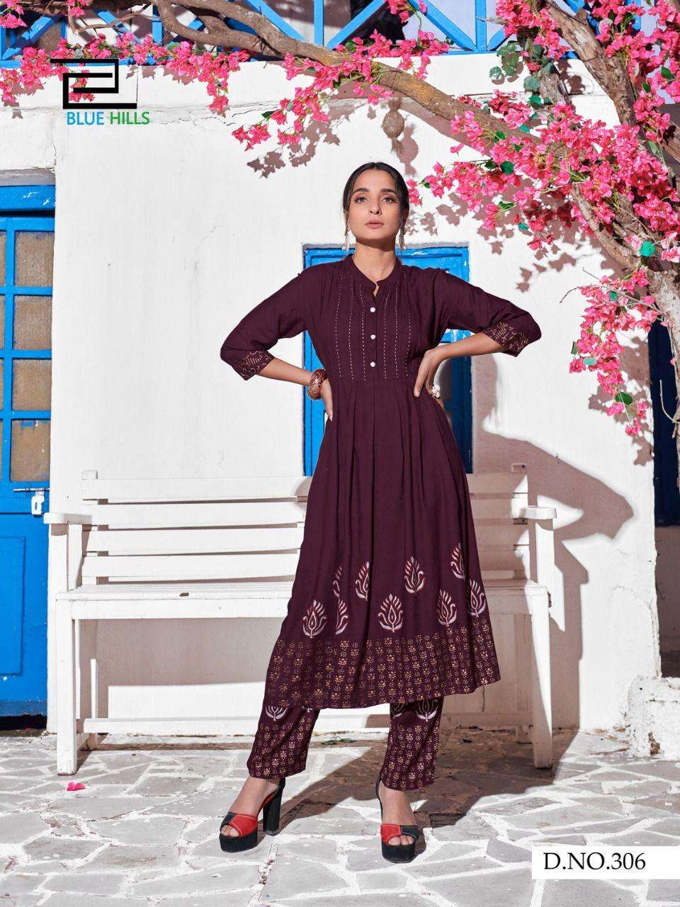 Blue Hills Purple Vol 3 Block Print With Hand Work Kurtis With Bottom Catalog