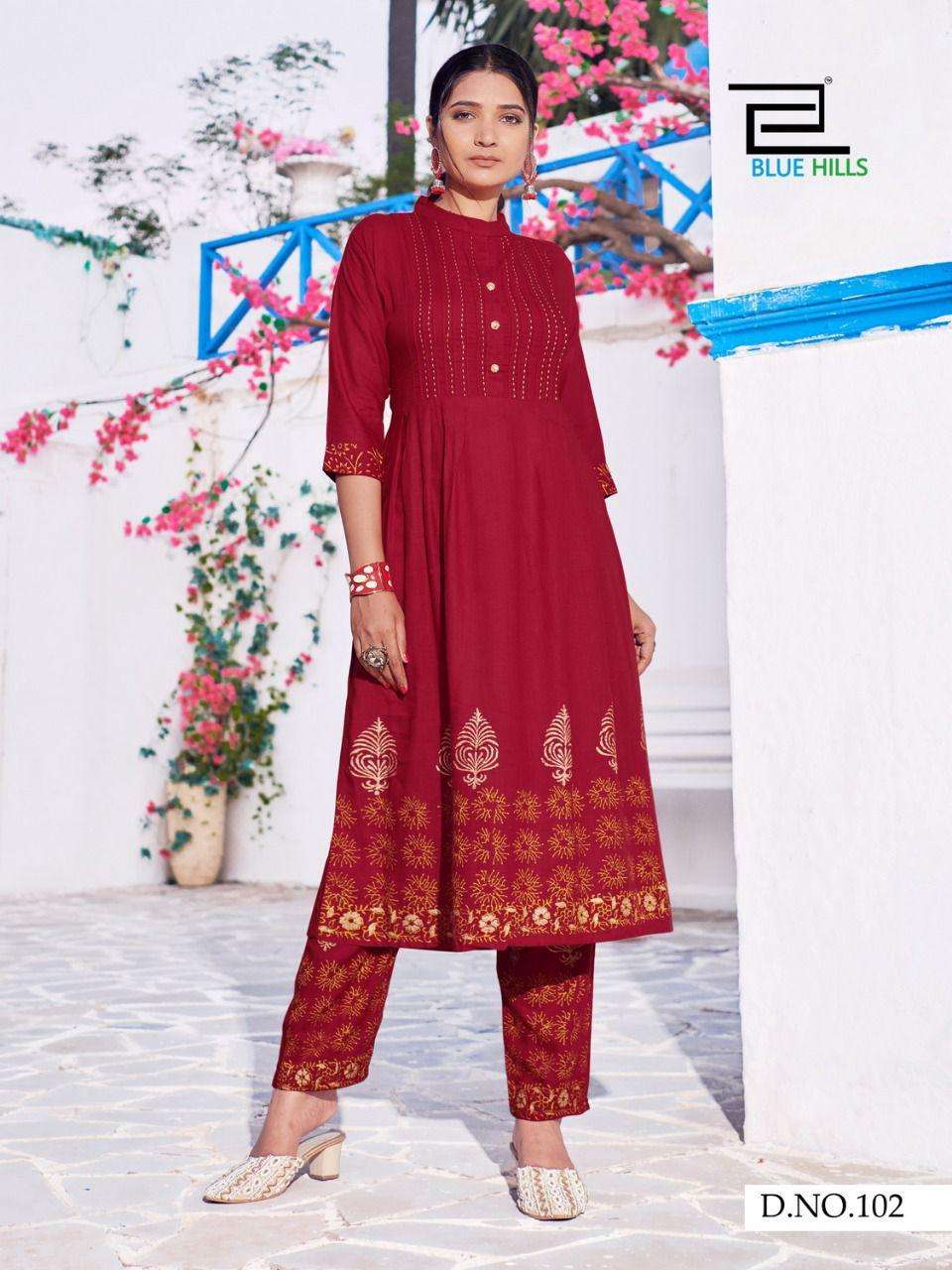 Blue Hills Purple Vol 3 Block Print With Hand Work Kurtis With Bottom Catalog
