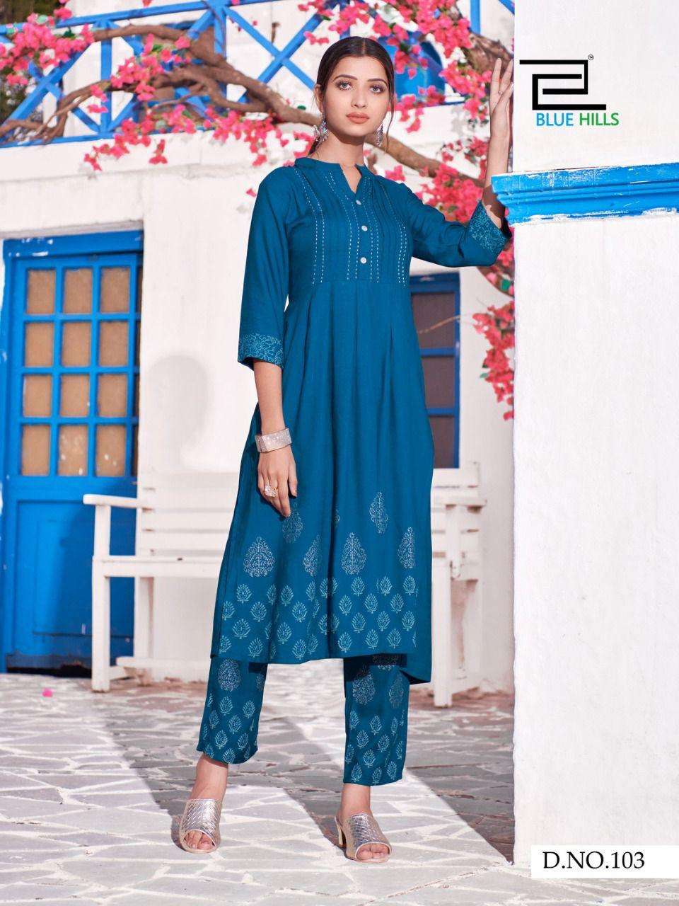 Blue Hills Purple Vol 3 Block Print With Hand Work Kurtis With Bottom Catalog