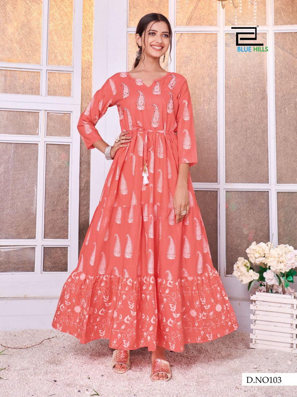Blue Hills Trend 4 You Designer Long Gown Style Kurti Catalog