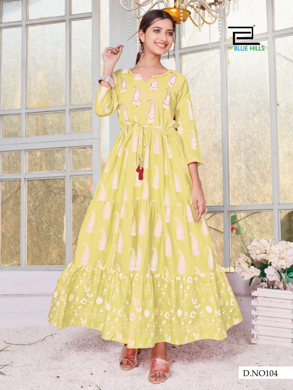 Blue Hills Trend 4 You Designer Long Gown Style Kurti Catalog