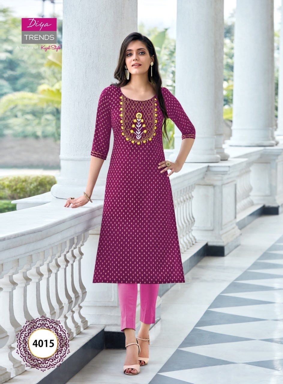 Diya Trends Victoria Vol  4 Heavy Rayon Exclusive Kurti Catalog