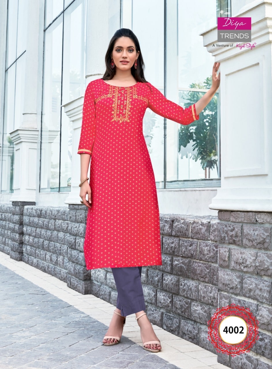Diya Trends Victoria Vol  4 Heavy Rayon Exclusive Kurti Catalog