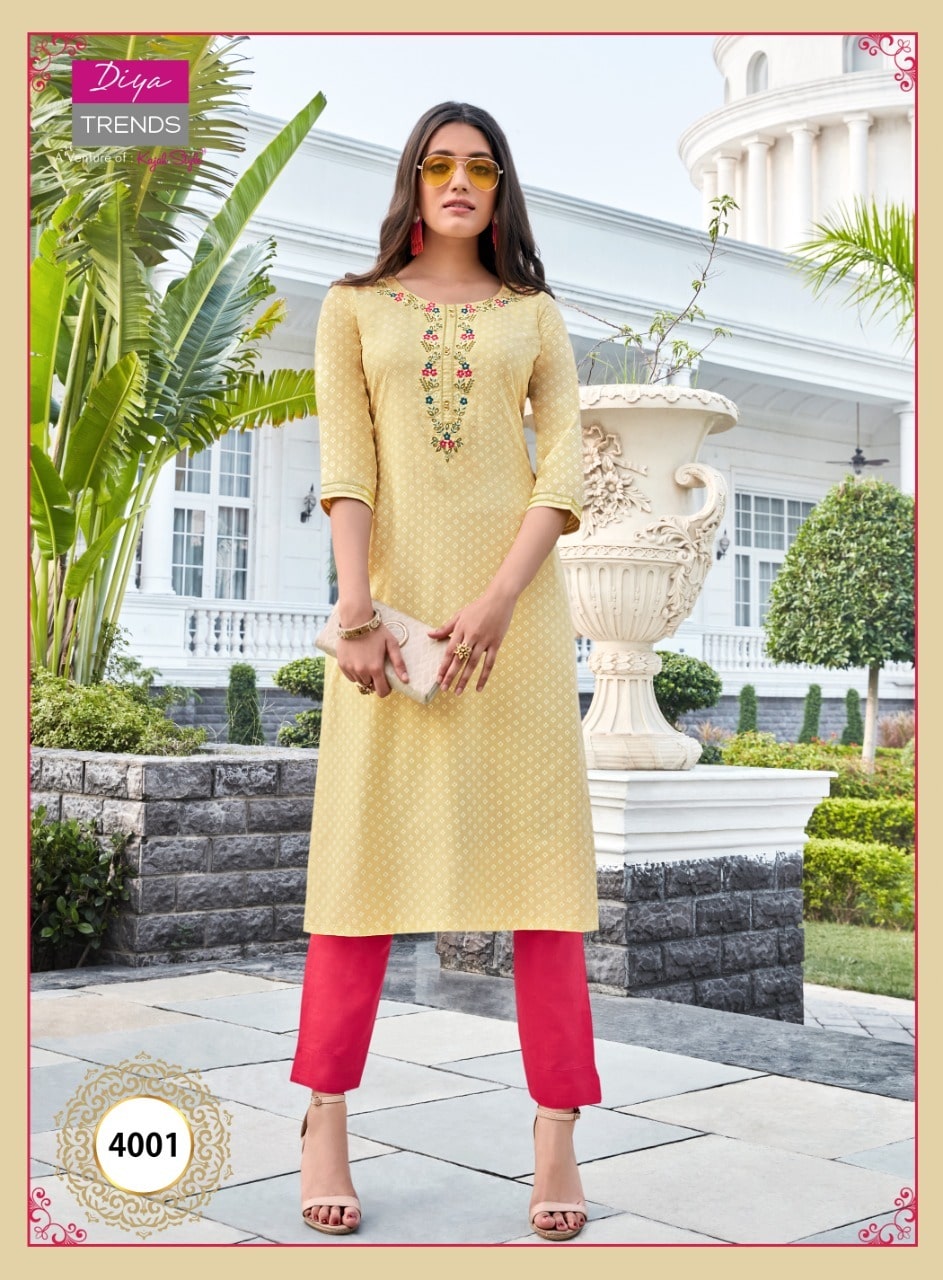 Diya Trends Victoria Vol  4 Heavy Rayon Exclusive Kurti Catalog