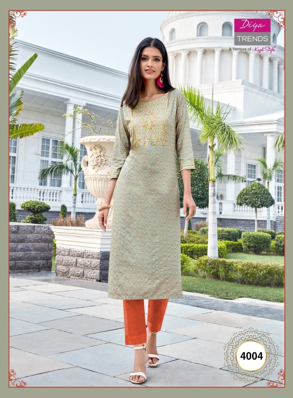 Diya Trends Victoria Vol  4 Heavy Rayon Exclusive Kurti Catalog