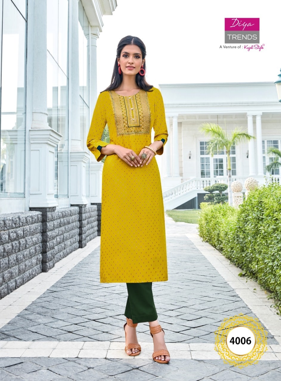 Diya Trends Victoria Vol  4 Heavy Rayon Exclusive Kurti Catalog