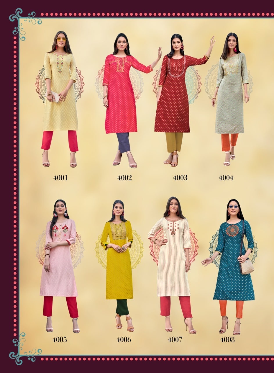 Diya Trends Victoria Vol  4 Heavy Rayon Exclusive Kurti Catalog