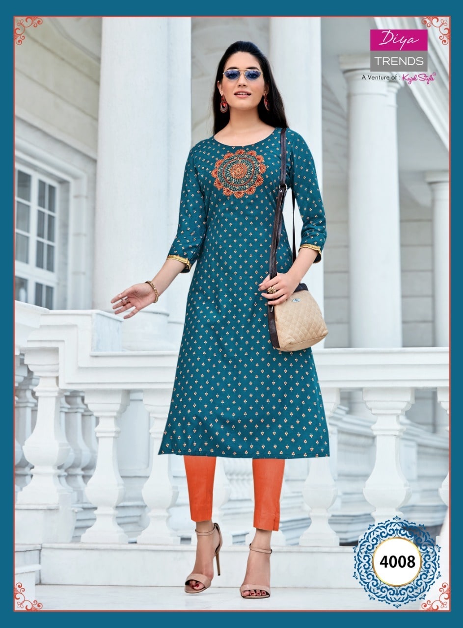Diya Trends Victoria Vol  4 Heavy Rayon Exclusive Kurti Catalog