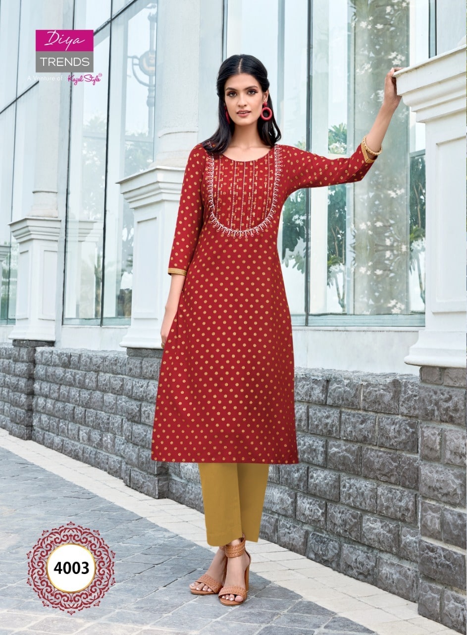 Diya Trends Victoria Vol  4 Heavy Rayon Exclusive Kurti Catalog