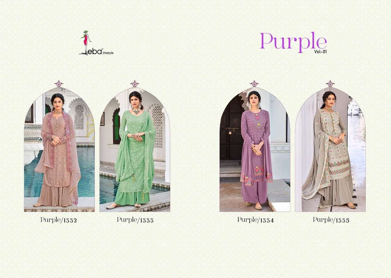 Eba  Purple Vol 1 Faux Georgette With Heavy Embroidery Salwar Suits Catalog