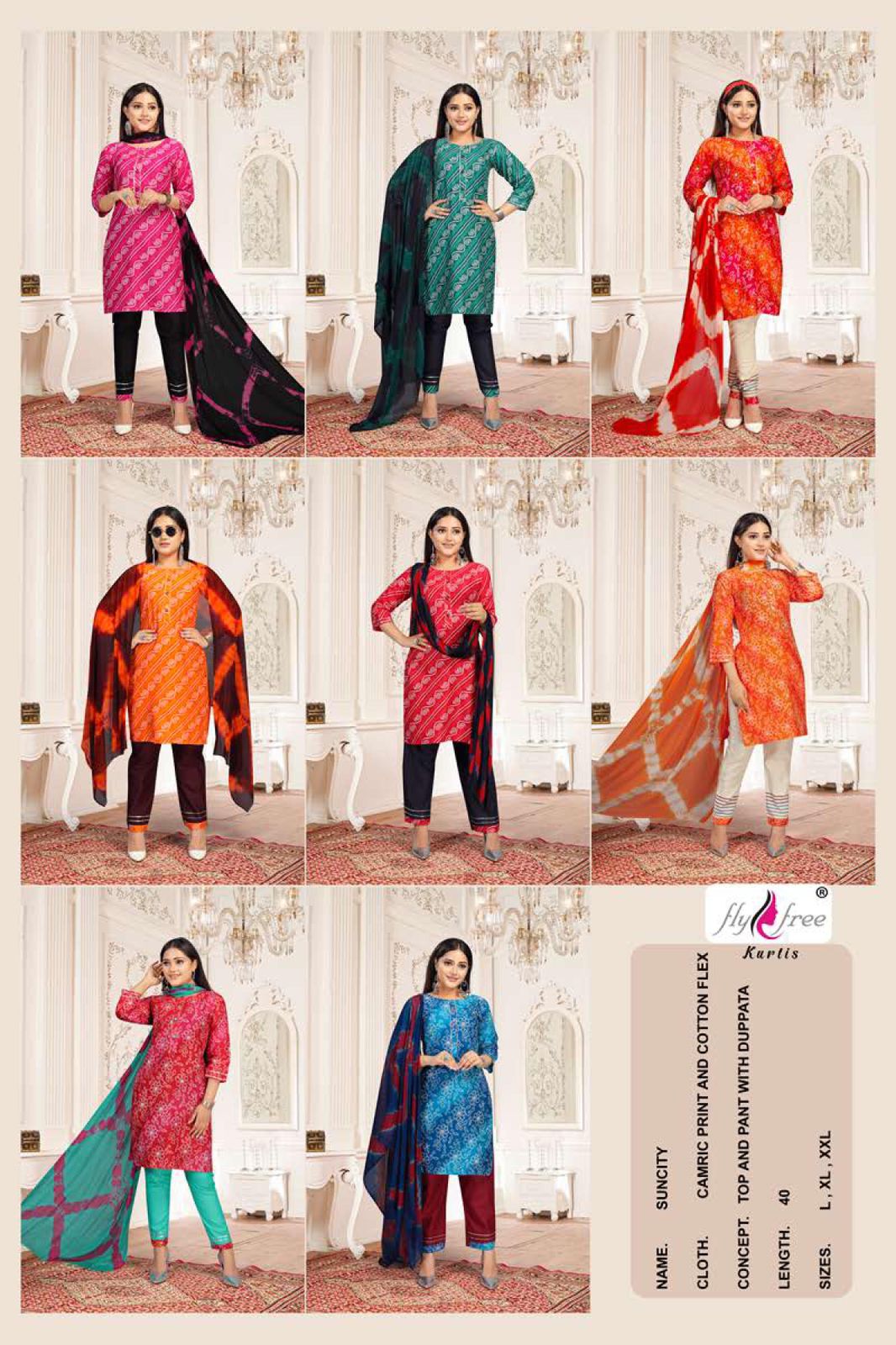 Fly Free Suncity Cotton Designer Ready Made  Kurti Bottom With Dupatta Catalog