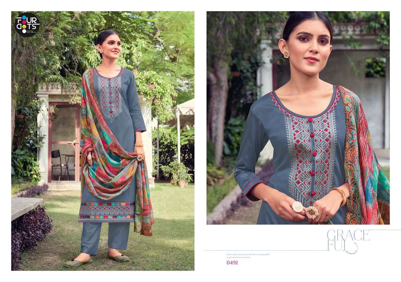 Four Dots Simran Vol 4 Jam Silk Cotton With Embroidery Work Dress Material Catalog