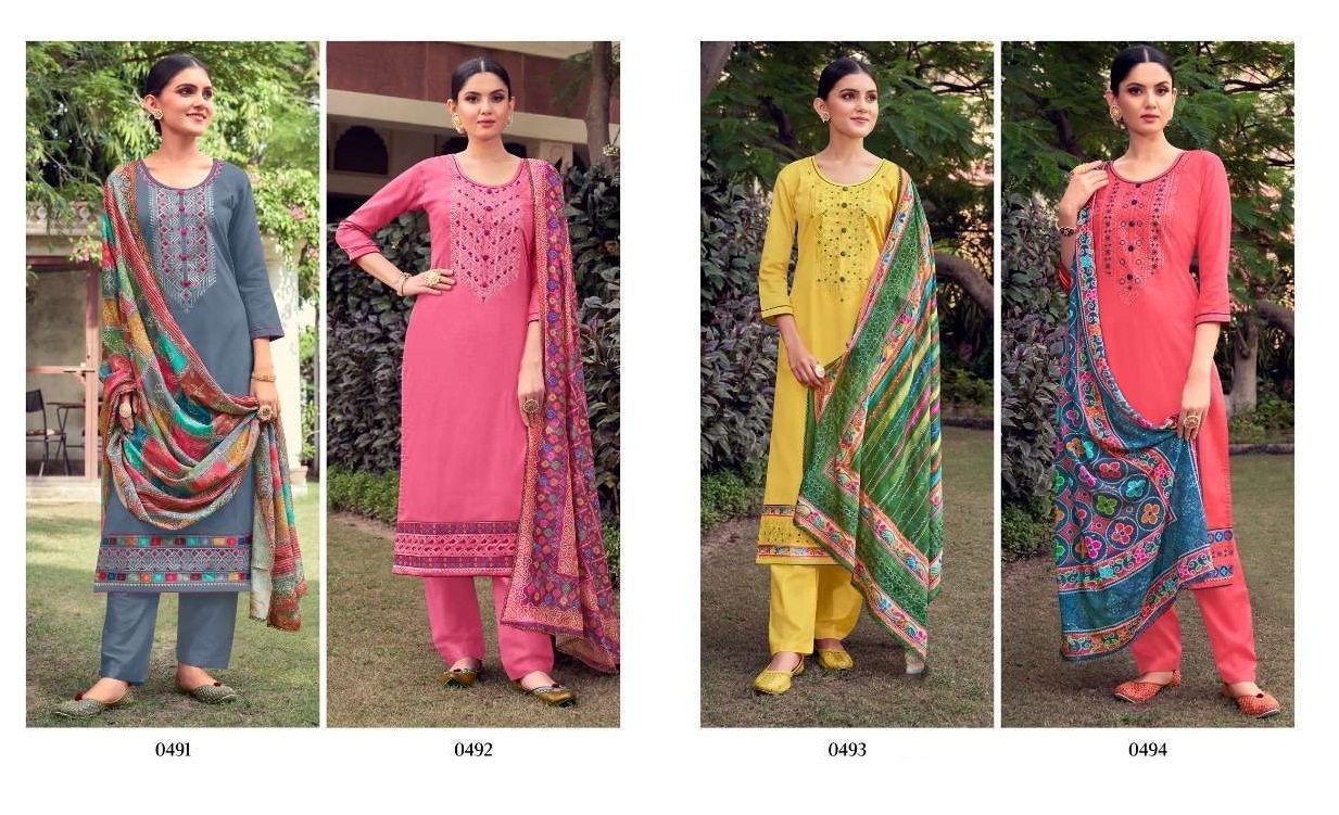 Four Dots Simran Vol 4 Jam Silk Cotton With Embroidery Work Dress Material Catalog