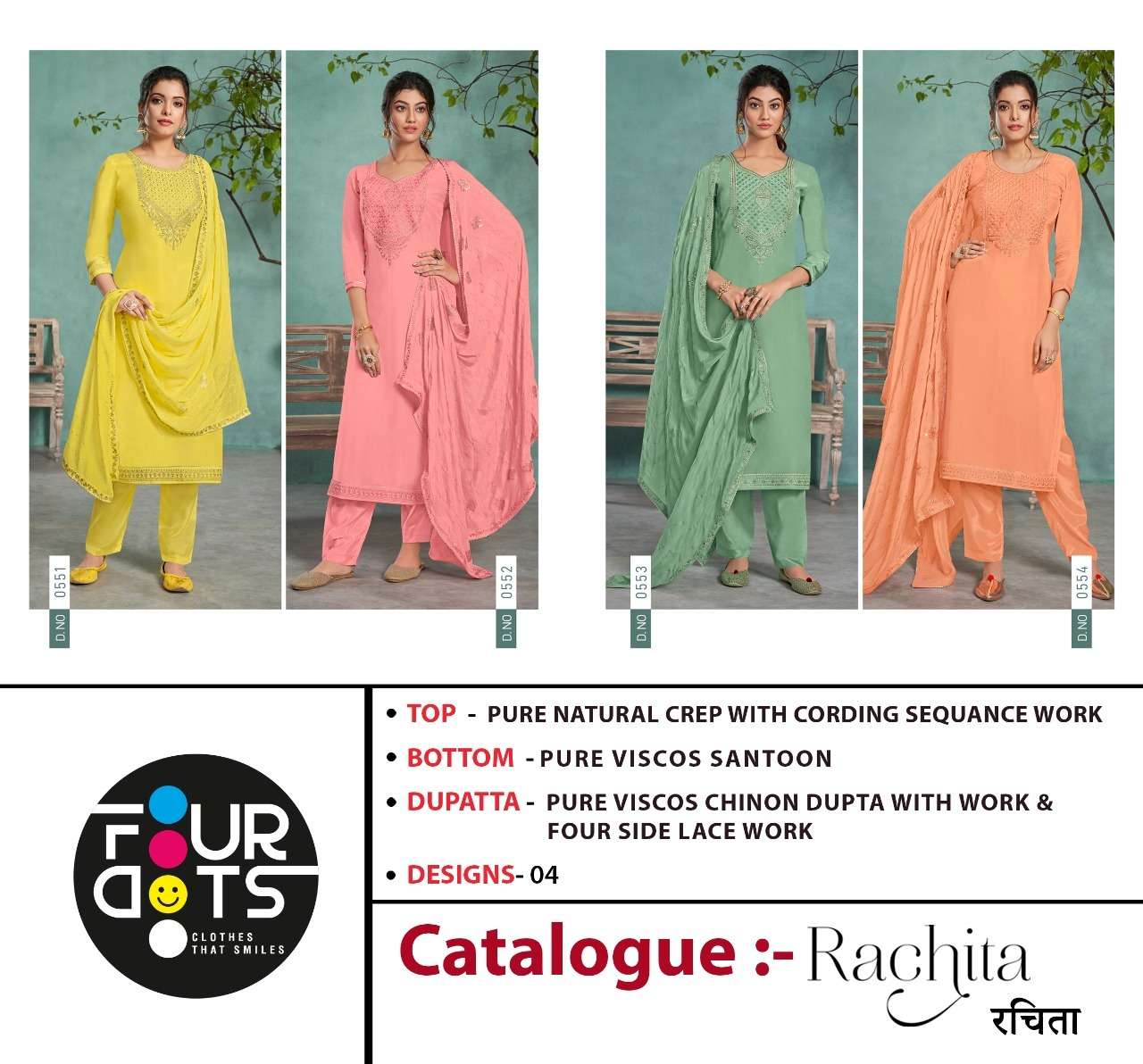 Fourdots Rachita Pure Natural Crep With Salwar Suits Catalog