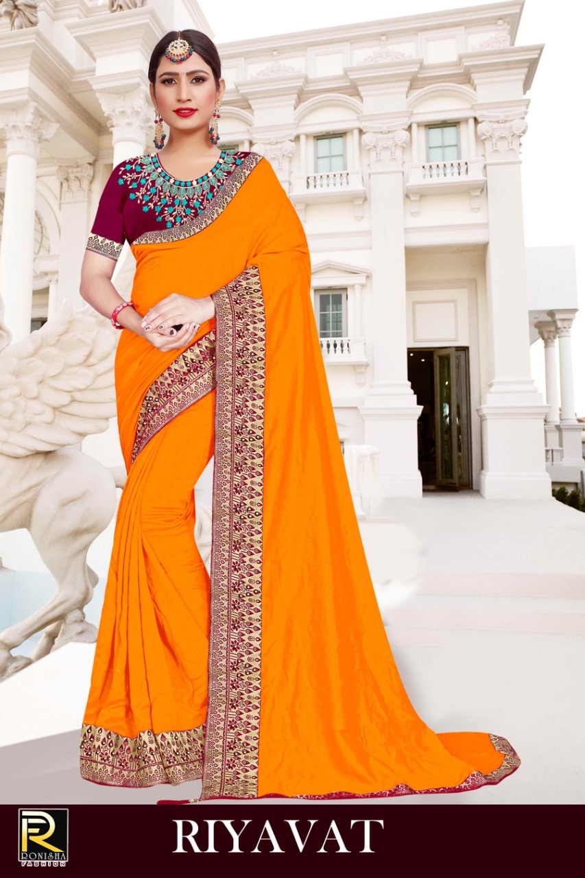 Ranjna Rivayat Fancy Border Work Blouse Saree Collection Online Wholesale
