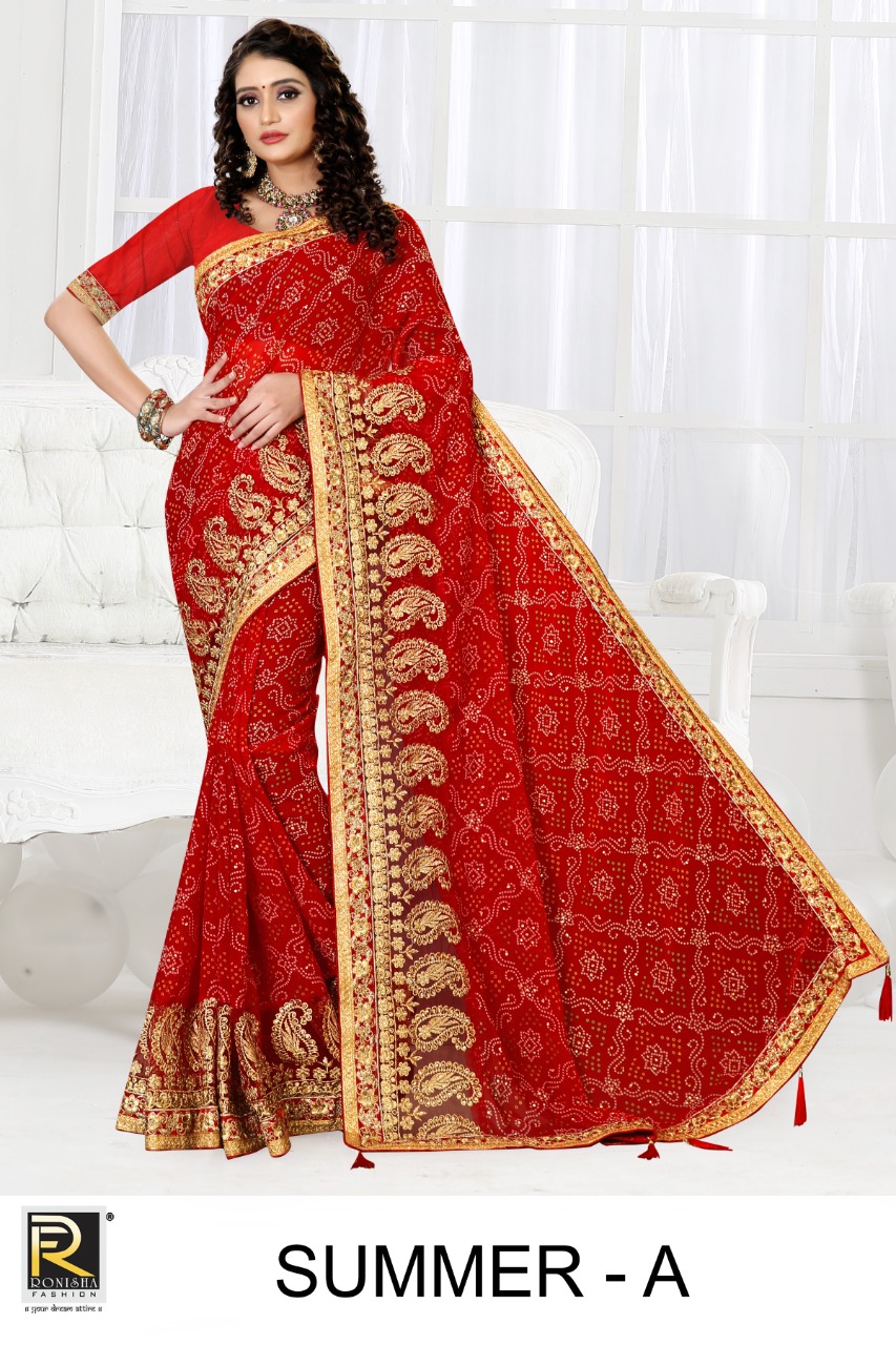 Ranjna Summer Georgette Bandhani Embroidery Warked Saree Collecton
