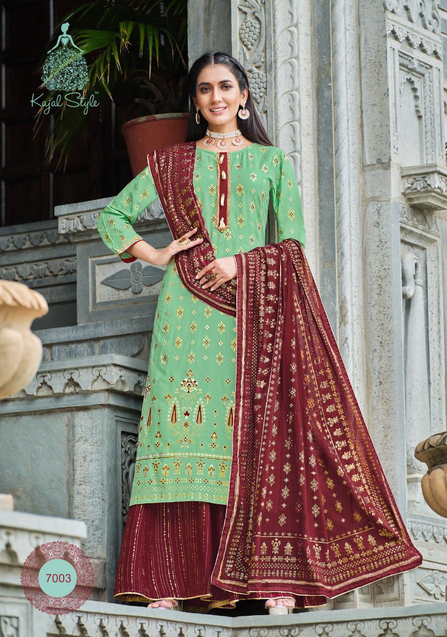 Kajal Style Gulzar Vol 7 Festive Wear Heavy Rayon Ready Made Kurti  Bottom With  Dupatta