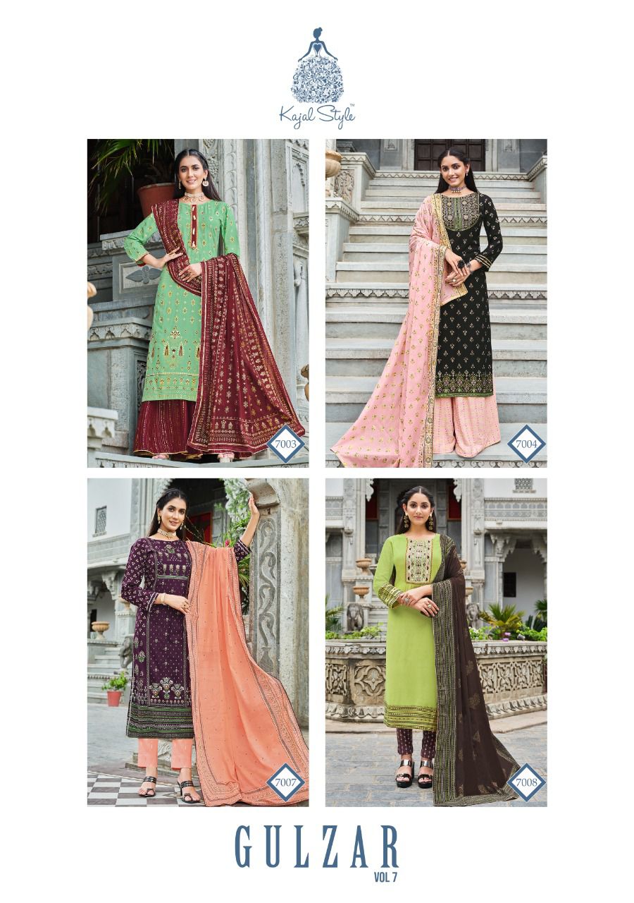 Kajal Style Gulzar Vol 7 Festive Wear Heavy Rayon Ready Made Kurti  Bottom With  Dupatta