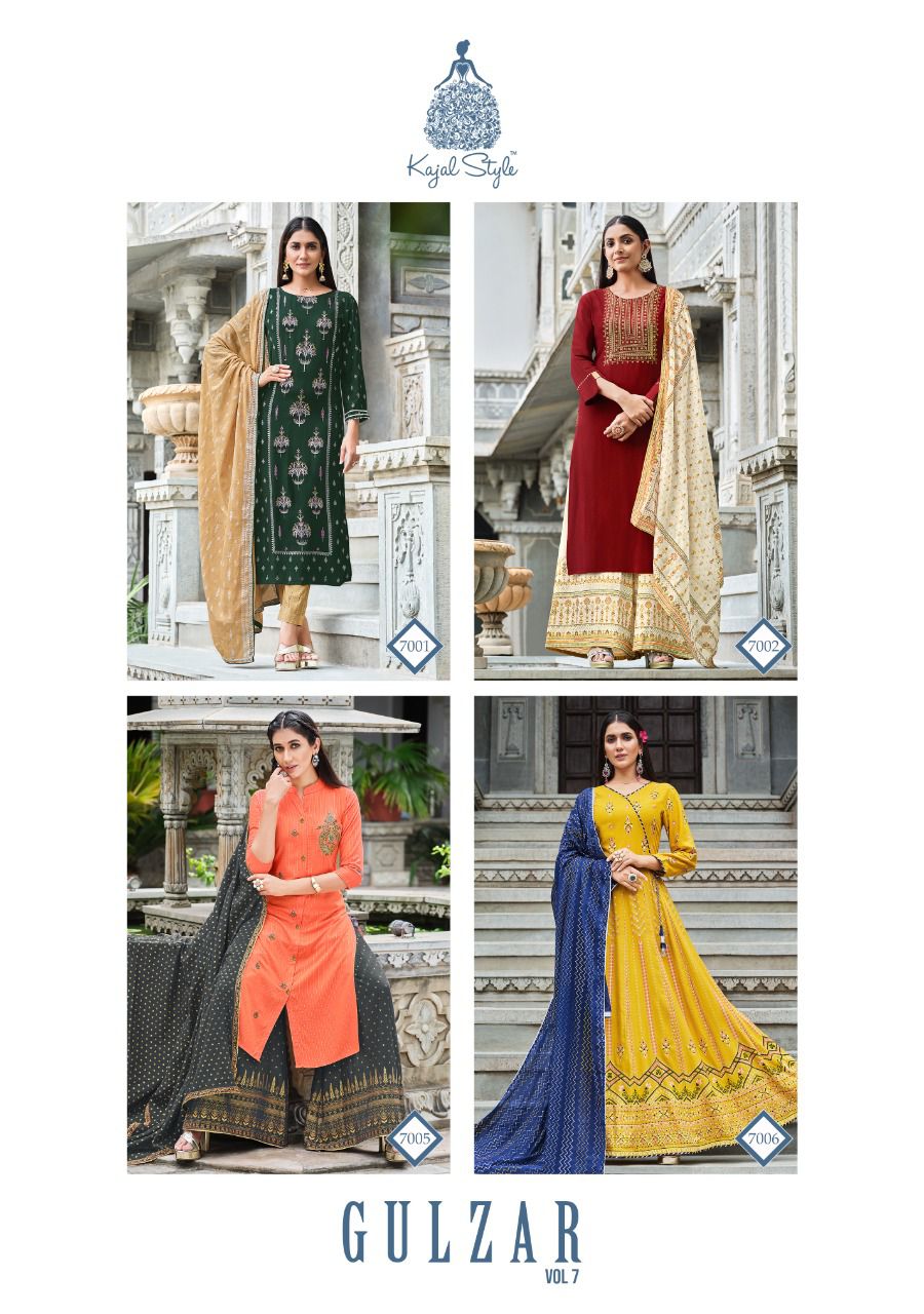 Kajal Style Gulzar Vol 7 Festive Wear Heavy Rayon Ready Made Kurti  Bottom With  Dupatta