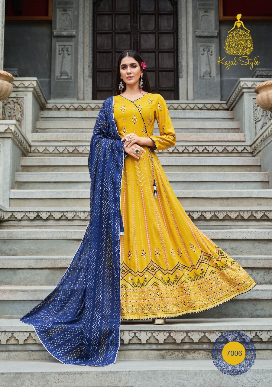 Kajal Style Gulzar Vol 7 Festive Wear Heavy Rayon Ready Made Kurti  Bottom With  Dupatta