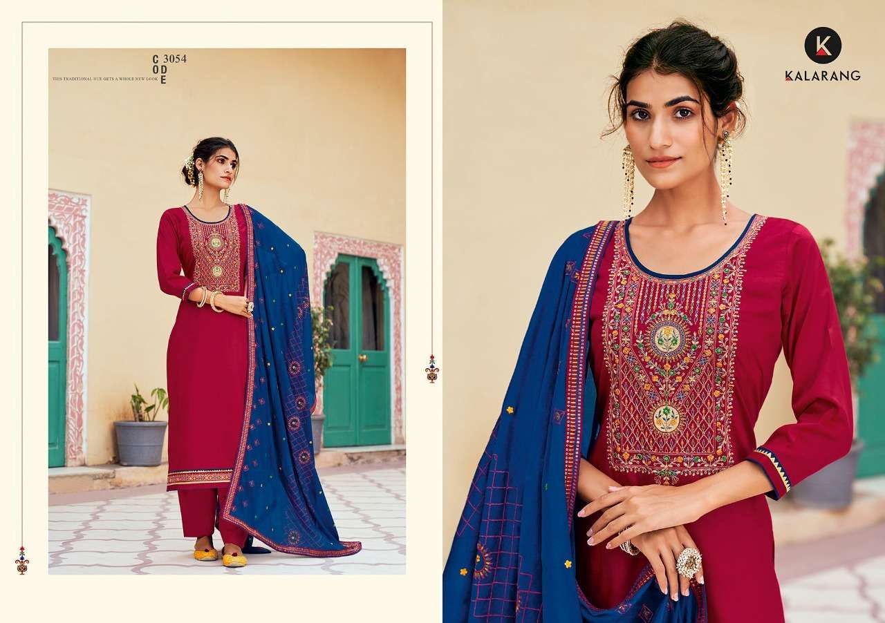 Kalarang Niharika Jam Silk Cotton With Cording Work Dress Material Catalog