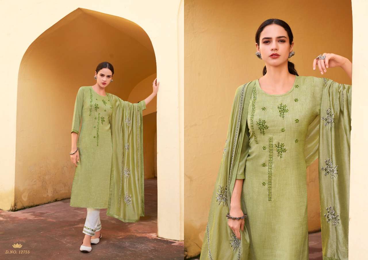 Kalaroop  Aangan Fancy Work Kurti With Pant And Dupatta Catalog