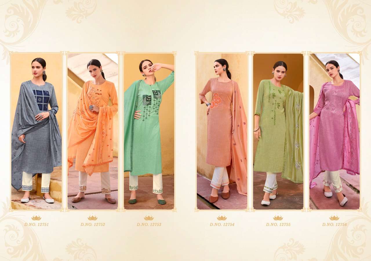 Kalaroop  Aangan Fancy Work Kurti With Pant And Dupatta Catalog