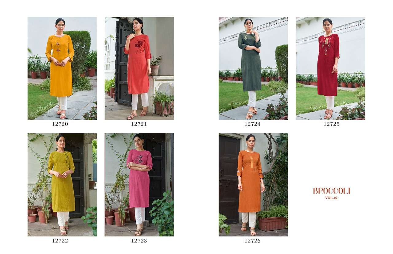 Kalaroop Broccoli Vol 2 Rayon With Fancy Hand Work Kurtis Catalog