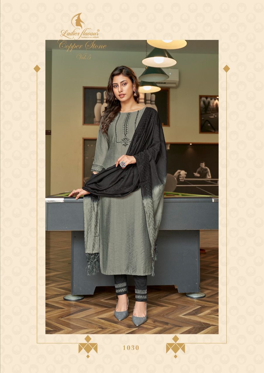 Ladies Flavour Copper Stone Vol 5 Ready-made Top Bottom And Dupatta Wholesale