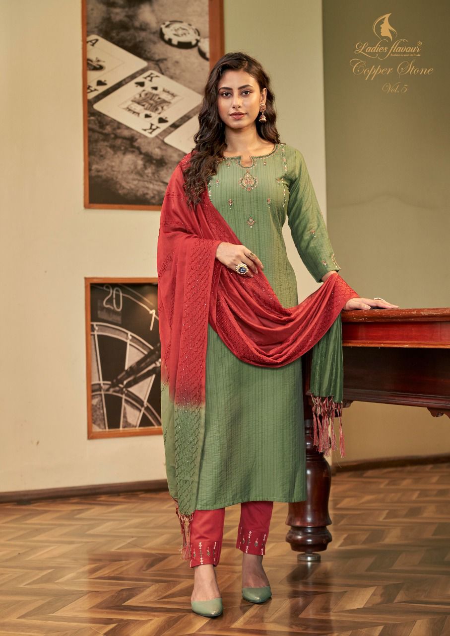 Ladies Flavour Copper Stone Vol 5 Ready-made Top Bottom And Dupatta Wholesale