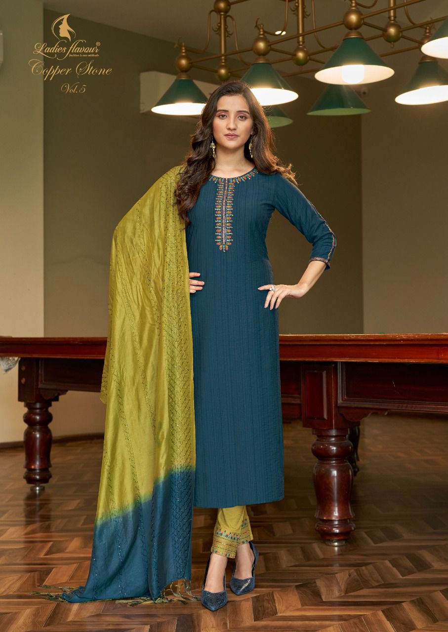 Ladies Flavour Copper Stone Vol 5 Ready-made Top Bottom And Dupatta Wholesale