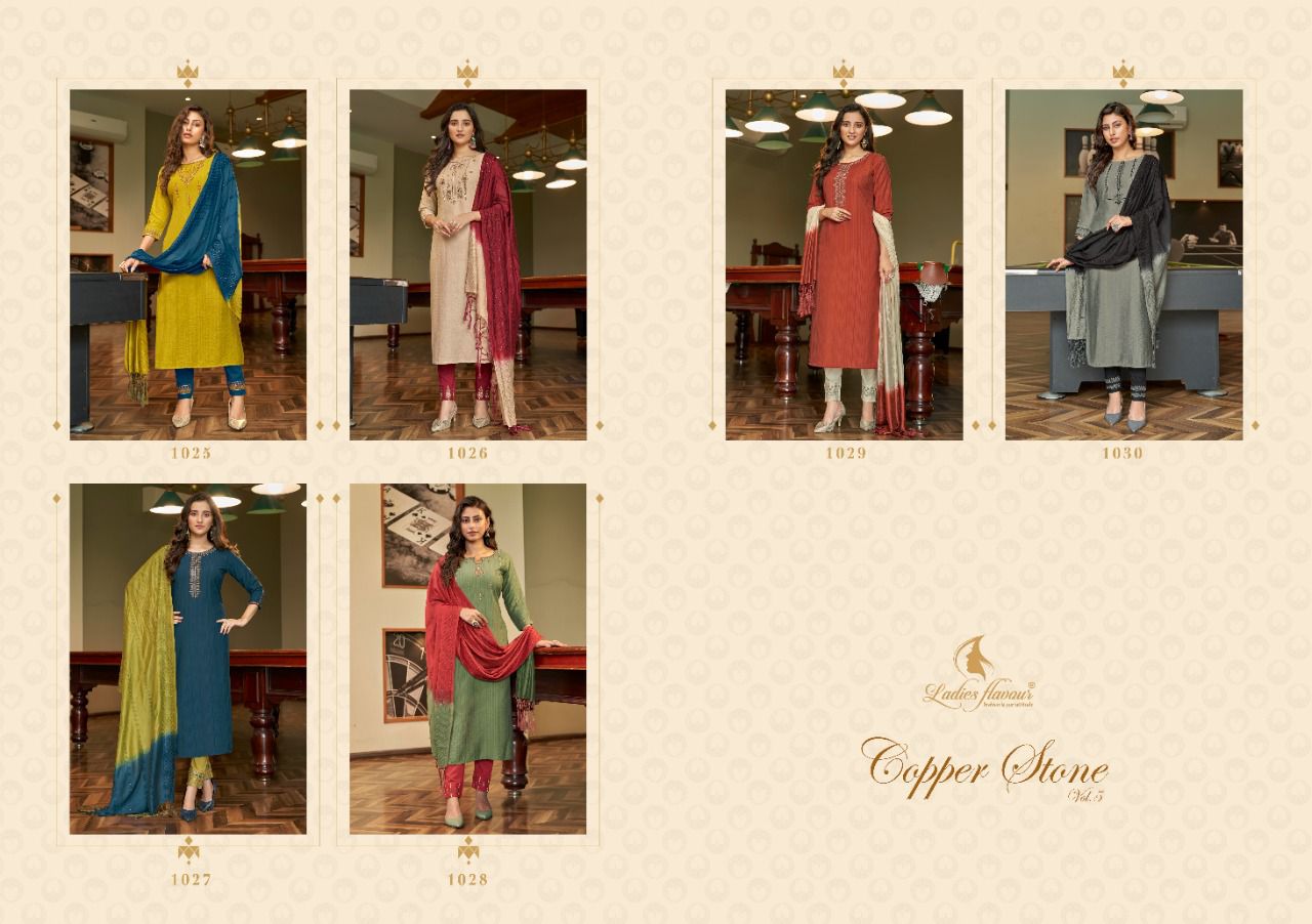 Ladies Flavour Copper Stone Vol 5 Ready-made Top Bottom And Dupatta Wholesale