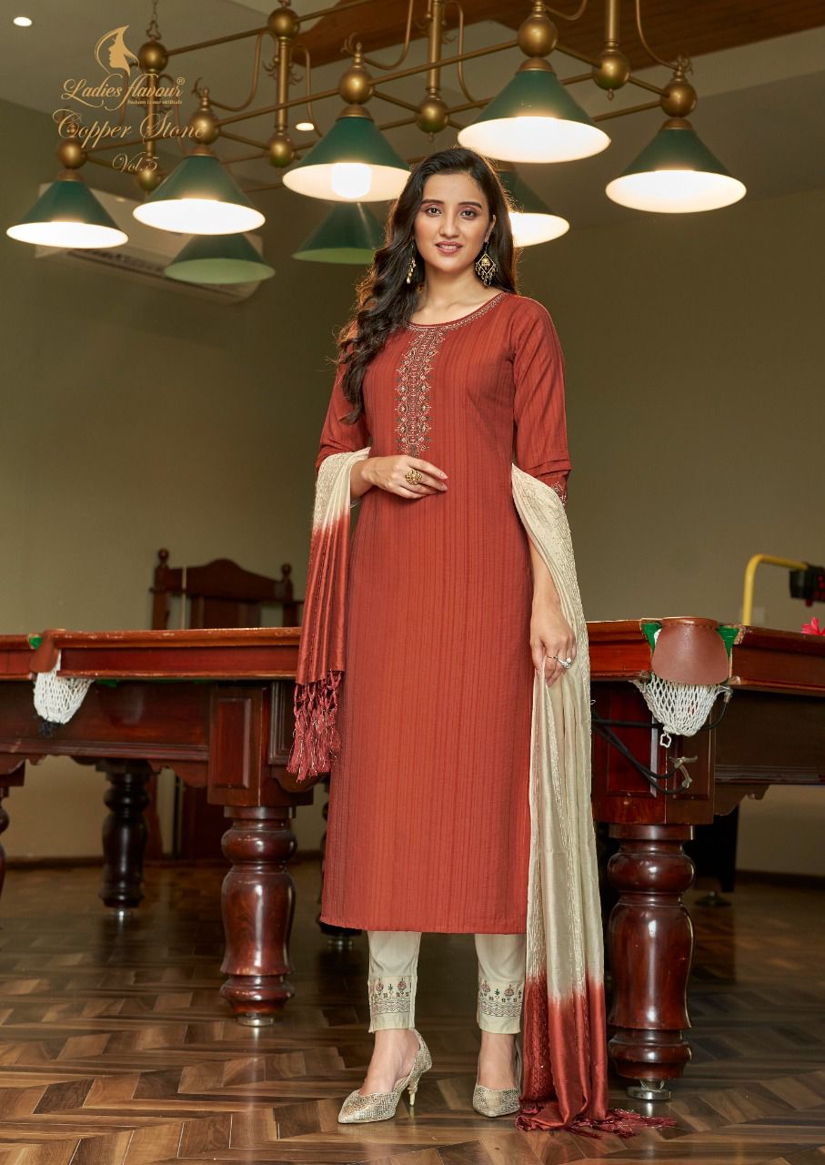 Ladies Flavour Copper Stone Vol 5 Ready-made Top Bottom And Dupatta Wholesale